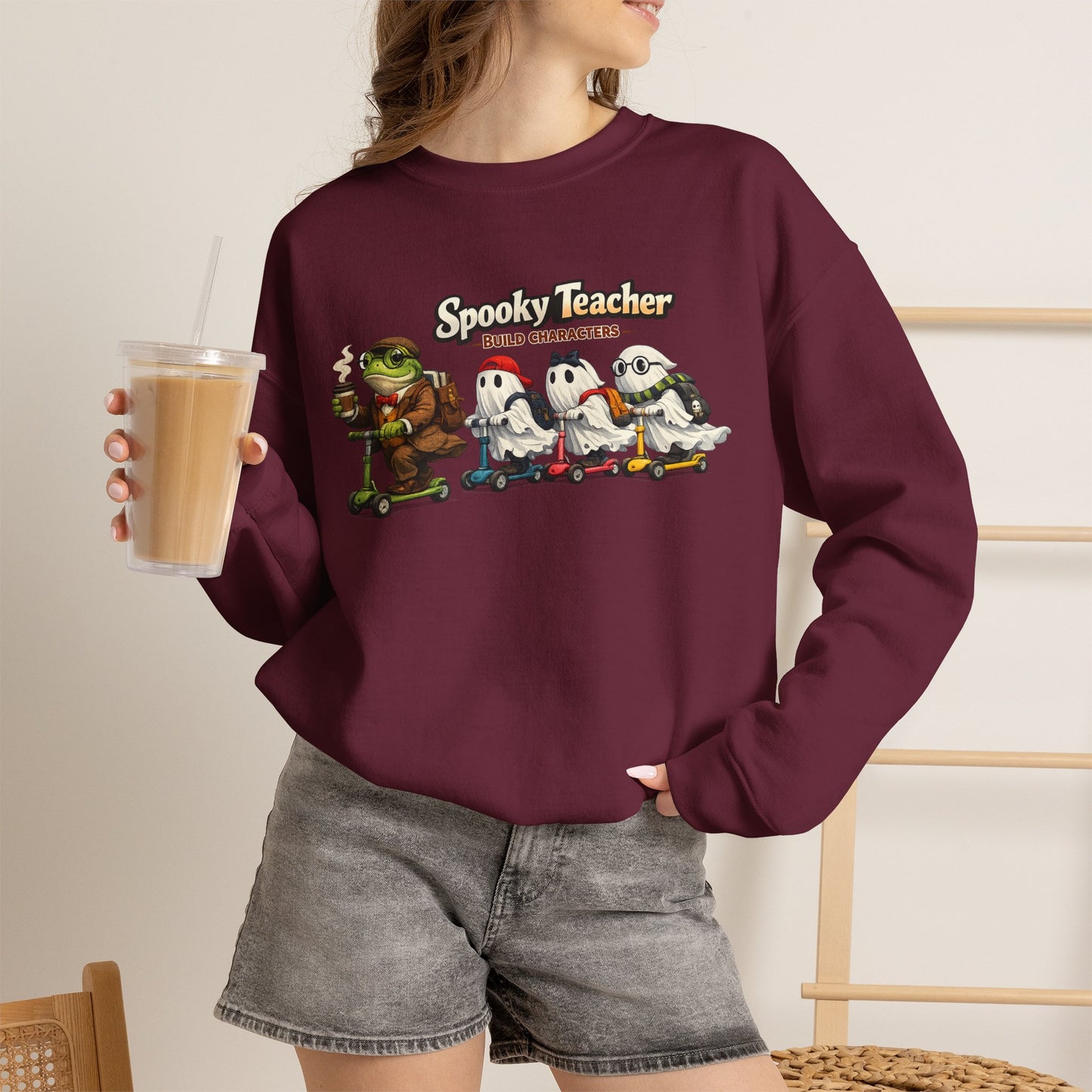 Personalized Teacher Sweatshirt, Spooky Ghost Halloween Crewneck, Custom Name and Grade