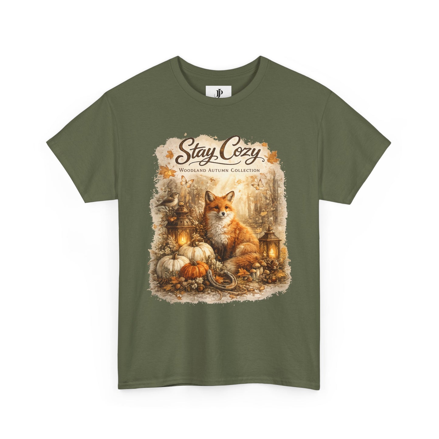 Stay Cozy Fox Fall Scene Tee | Autumn Pumpkin Lantern Woodland Shirt