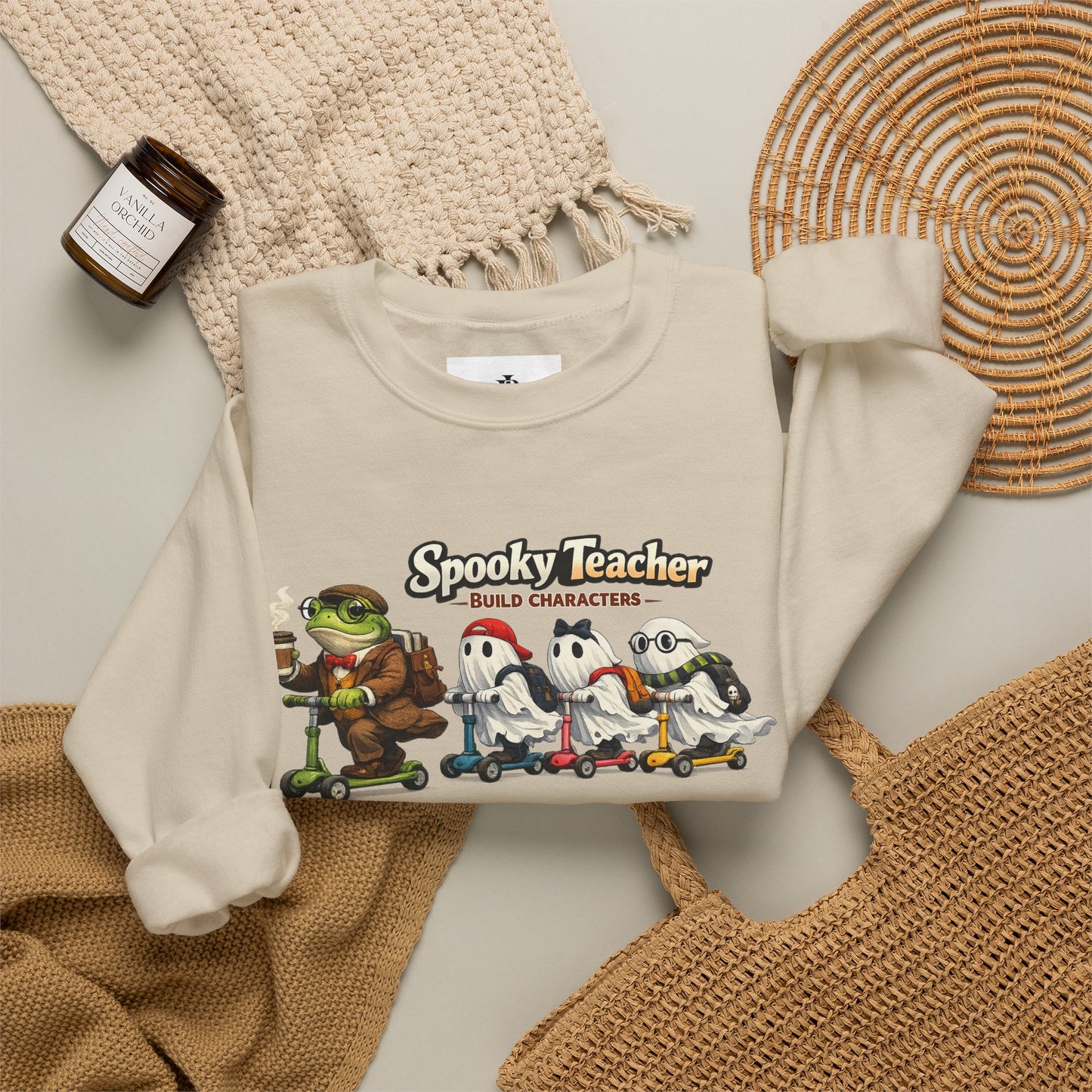 Personalized Teacher Sweatshirt, Spooky Ghost Halloween Crewneck, Custom Name and Grade