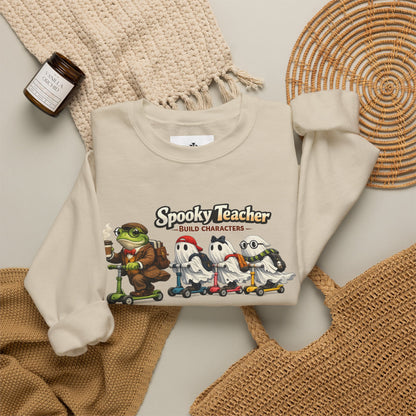 Personalized Teacher Sweatshirt, Spooky Ghost Halloween Crewneck, Custom Name and Grade