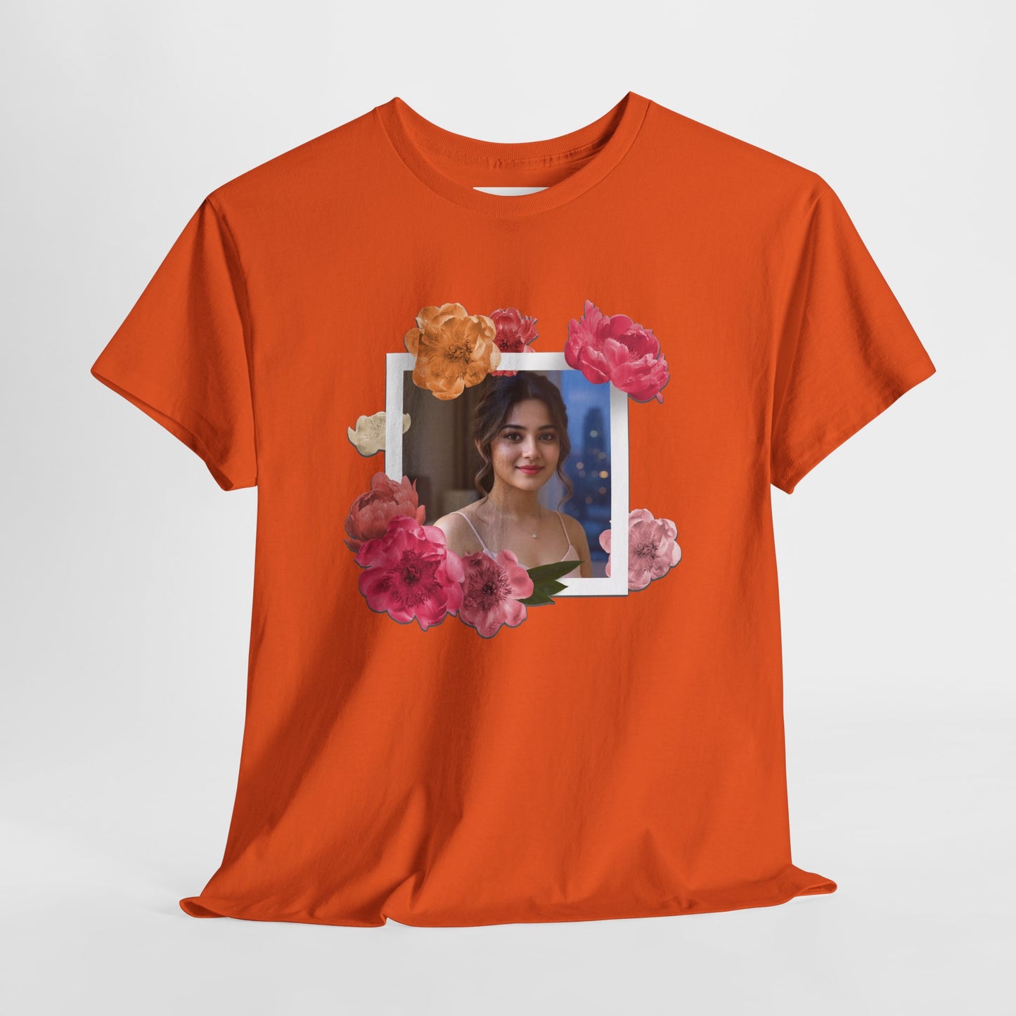 Custom Photo Shirt With Floral Frame, Personalized Picture Tshirt, Photo Gift for Her, Birthday Gift Mom, Anniversary Custom Tee