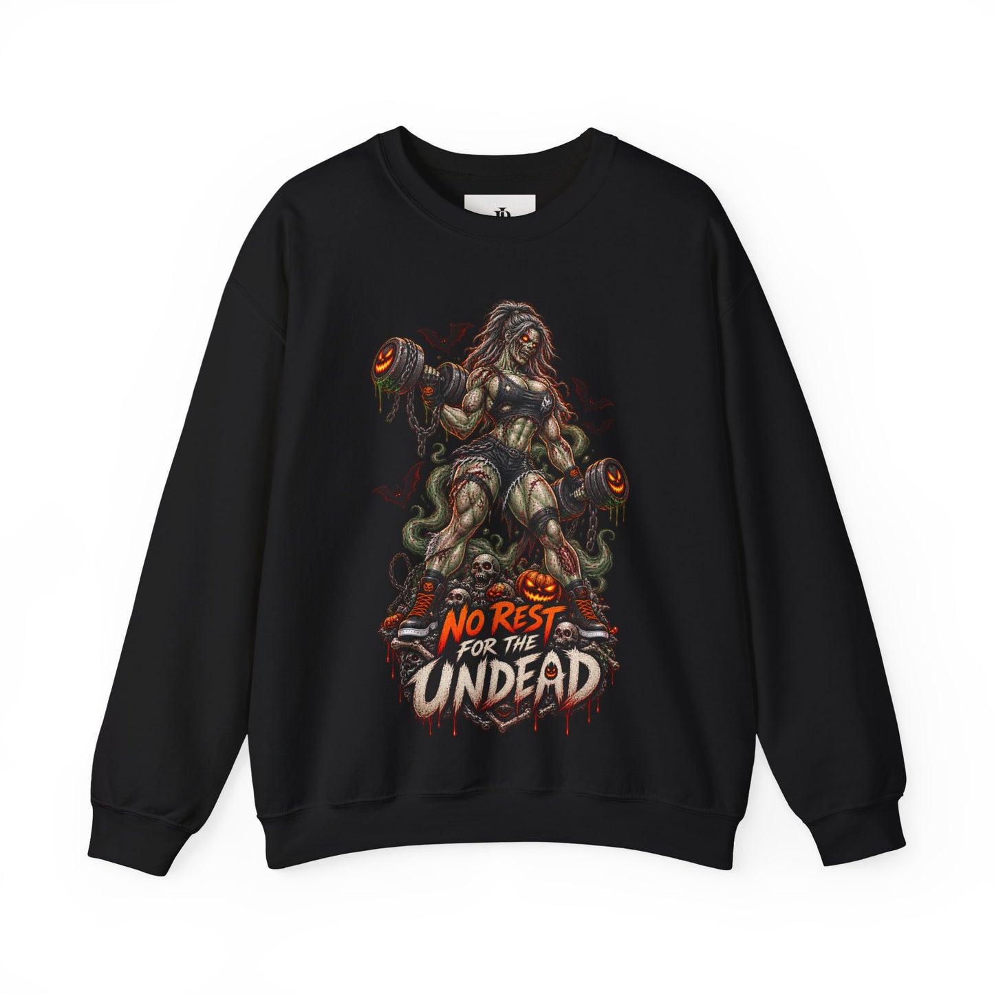 Zombie Weightlifter Sweatshirt — "No Rest for the Undead" Graphic Crewneck