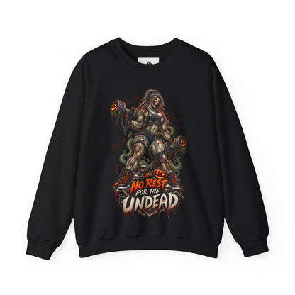 Zombie Weightlifter Sweatshirt — "No Rest for the Undead" Graphic Crewneck
