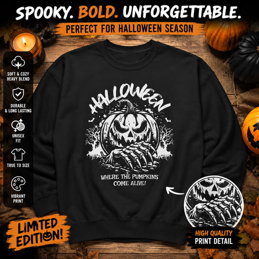Halloween Pumpkin Crewneck Sweatshirt – Vintage Jack-O'-Lantern Graphic