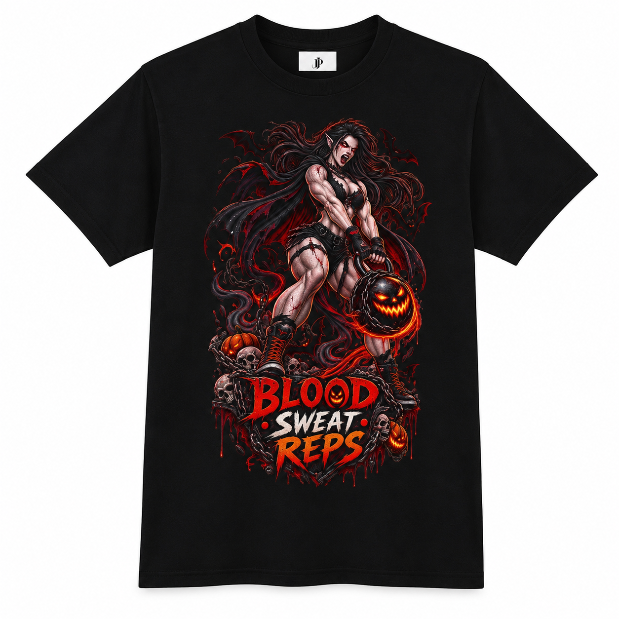T-Shirt — Blood Sweat Reps Gym Tee (Barbell Demon Illustration)
