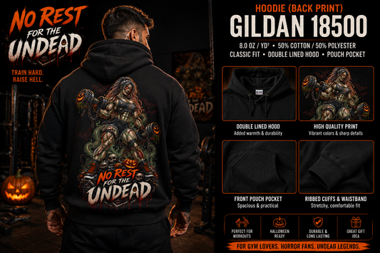 Undead Horror Hoodie – “No Rest for the Undead” Graphic Sweatshirt