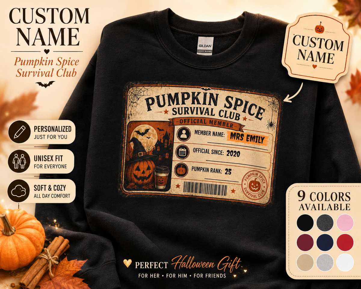 Pumpkin Spice Survival Club Sweatshirt | Retro Halloween Pumpkin Badge