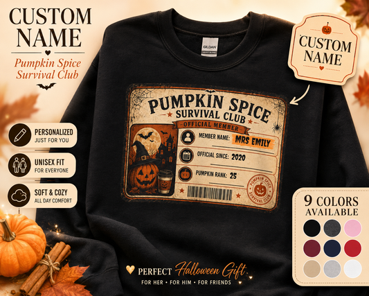 Pumpkin Spice Survival Club Sweatshirt | Retro Halloween Pumpkin Badge