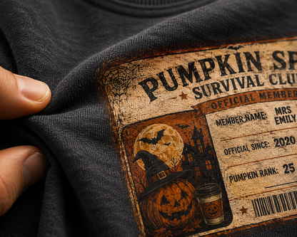 Pumpkin Spice Survival Club Sweatshirt | Retro Halloween Pumpkin Badge
