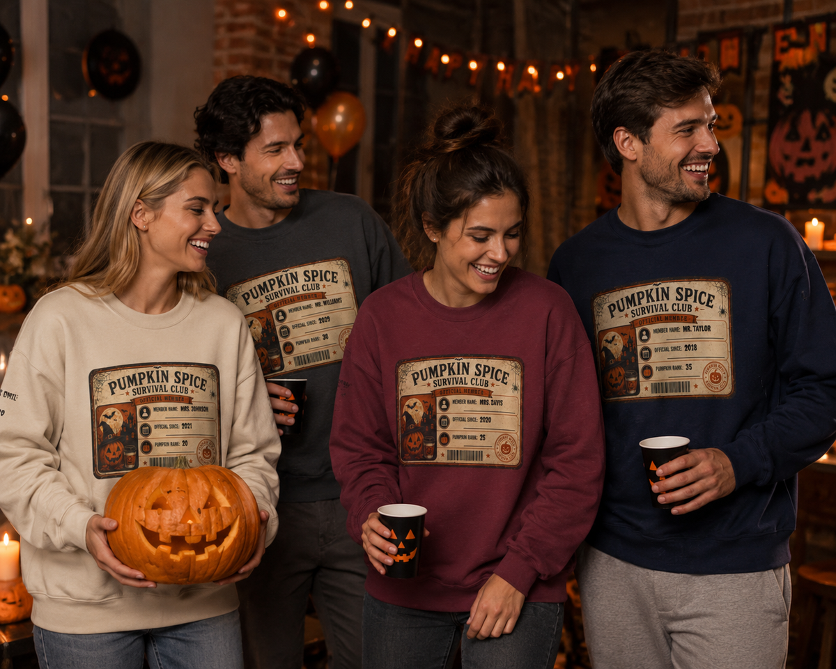 Pumpkin Spice Survival Club Sweatshirt | Retro Halloween Pumpkin Badge