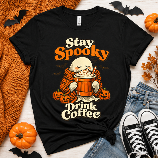 Halloween Ghost Coffee Shirt, Cozy Fall Graphic Tee, Autumn Pumpkin Spice Drink