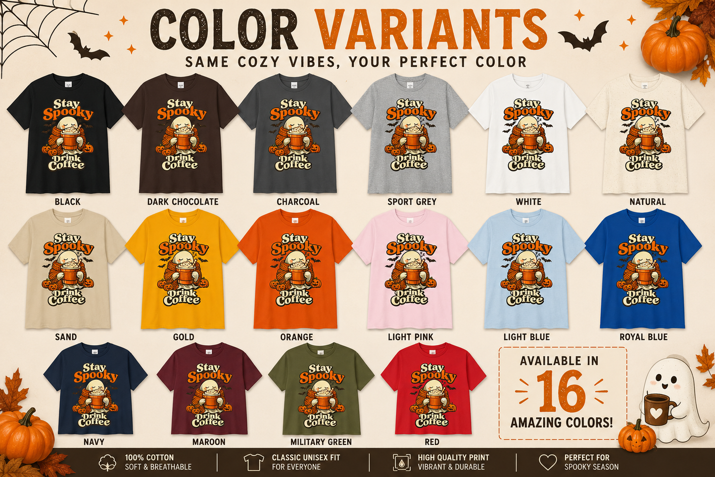 Halloween Ghost Coffee Shirt, Cozy Fall Graphic Tee, Autumn Pumpkin Spice Drink