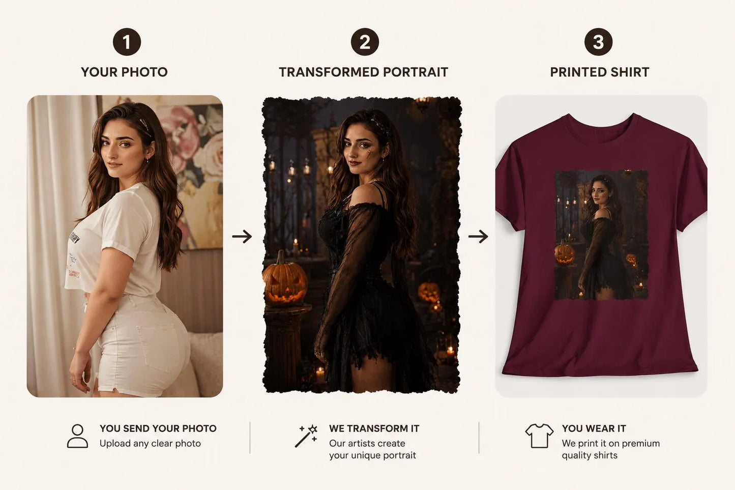 Custom Halloween Portrait Shirt From Your Photo, Personalized Spooky Tshirt, Witch Costume Photo Tee, Custom Photo Gift, Halloween Gift Her