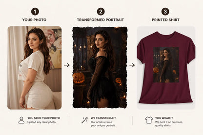 Custom Halloween Portrait Shirt From Your Photo, Personalized Spooky Tshirt, Witch Costume Photo Tee, Custom Photo Gift, Halloween Gift Her